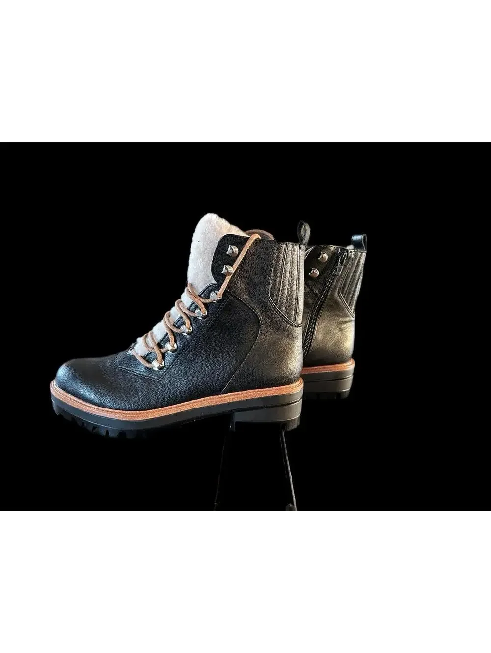 Nine West Black Leather Shearling-Lined Hiking Boots Size 6.5M